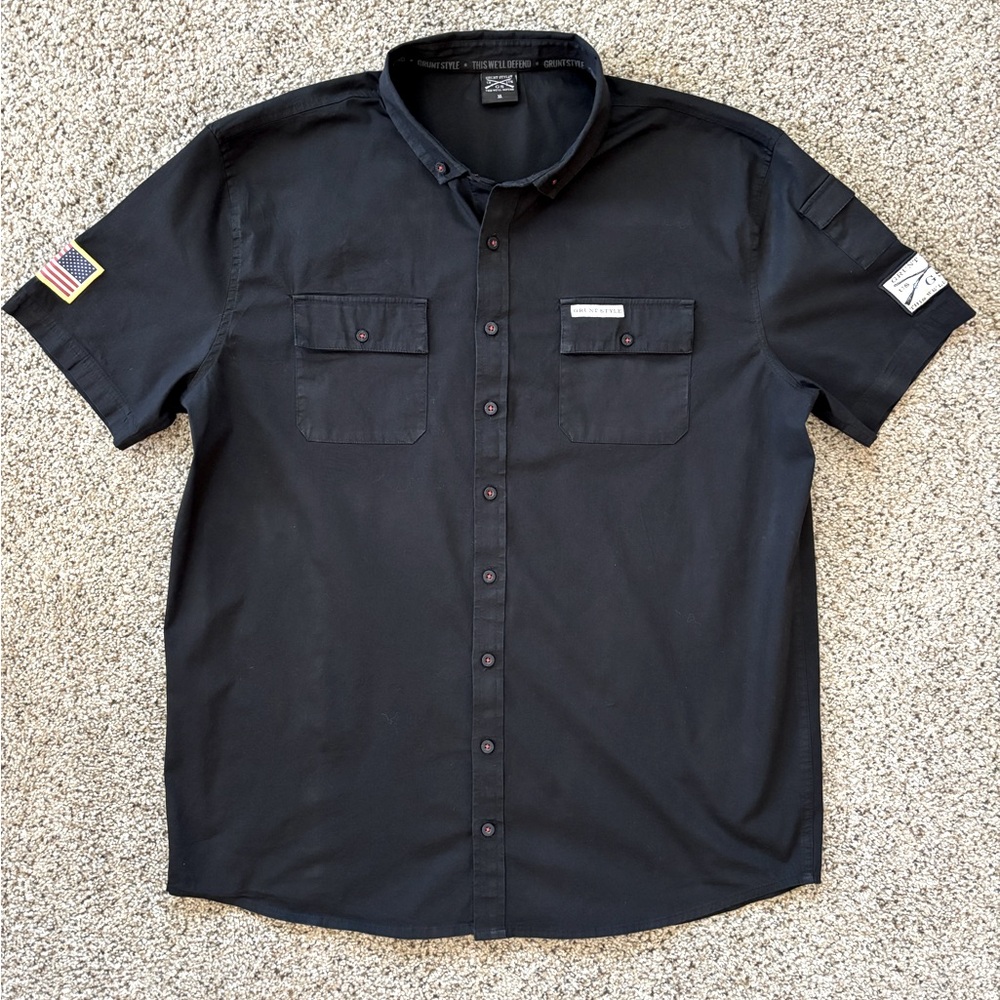 Grunt Style button down, short sleeve shirt. EXCELLENT CONDITION! Black. XL.